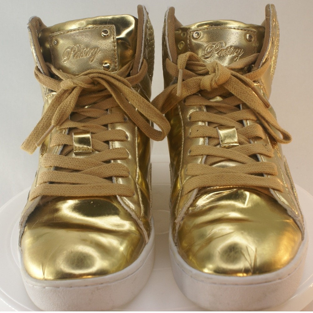 Pastry Glam Pie Metallic Gold Glitter High Top Sneakers Womens 10 Dance Shoes
